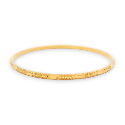 22kt Gold Single Bangle – Slim Lightweight Kada with Fine Detailing, Close-Up Side Profile – RJLB3541B