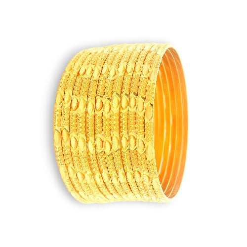 22kt Gold Ladies Bangles Set – Intricate Textured Design, Full Stack View, Regal Jewels Chicago – RJLB3541