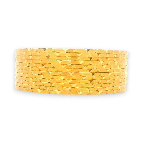 Elegant 22kt Gold Bangles – Polished Faceted Kada Pattern, Front View of Complete Set – RJLB3552A