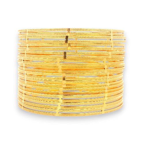 22kt Gold Bangles – Slim Cutwork Kada Set, Front View of Complete Stack – RJLB3558A