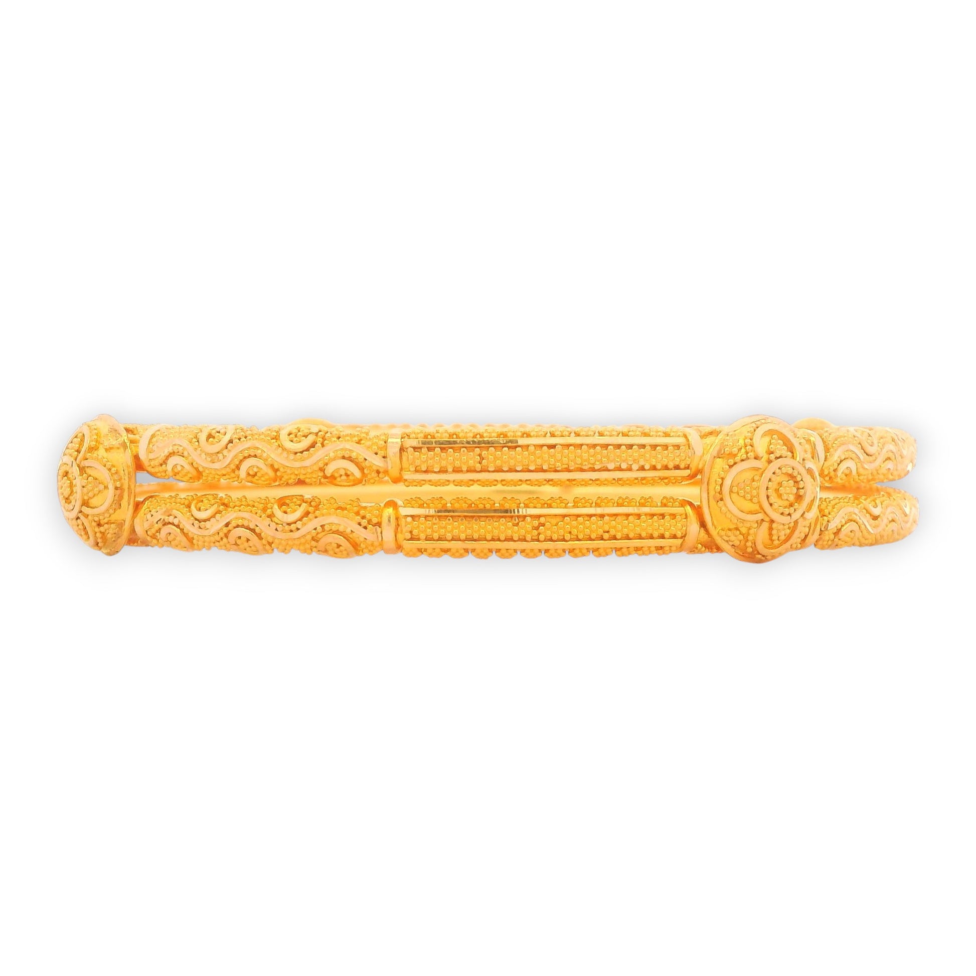 22kt Gold Ladies Bangle RJLB3938A – traditional kada with embossed floral motifs, intricate engraved detailing, and side profile view showcasing craftsmanship – Regal Jewels Chicago