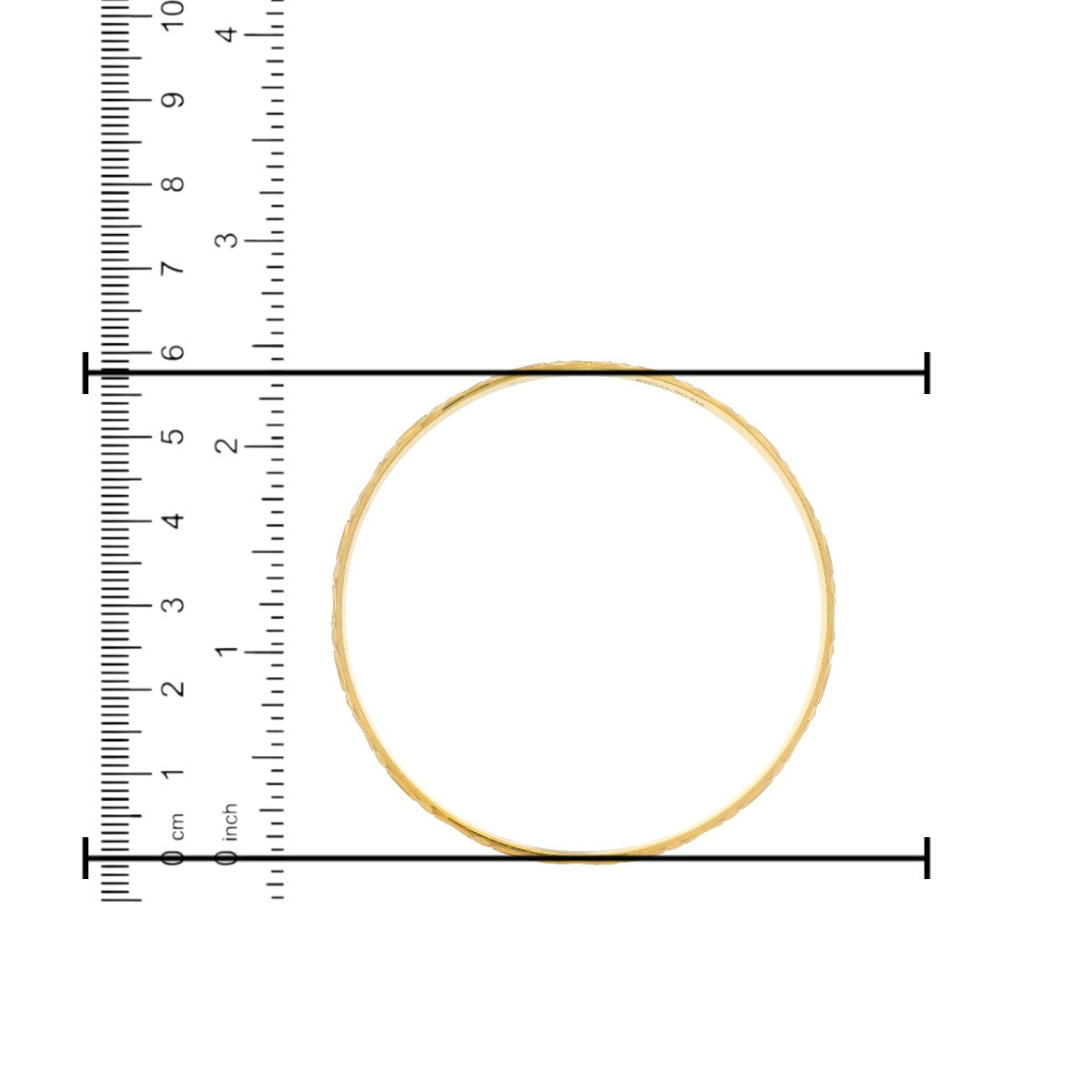 22kt Gold Ladies Bangle RJLB4020B – slim plain kada with polished finish, diameter size measurement shown using ruler in cm and inches – Regal Jewels Chicago