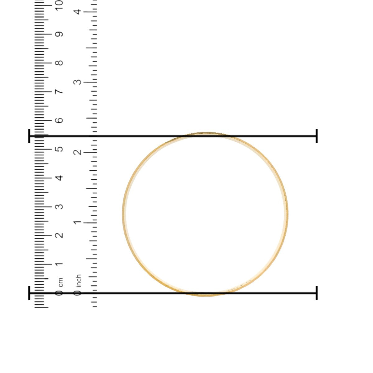 22kt Gold Ladies Bangle RJLB4021B – sleek plain kada with polished finish, measured diameter shown with ruler in cm and inches for accurate sizing – Regal Jewels Chicago