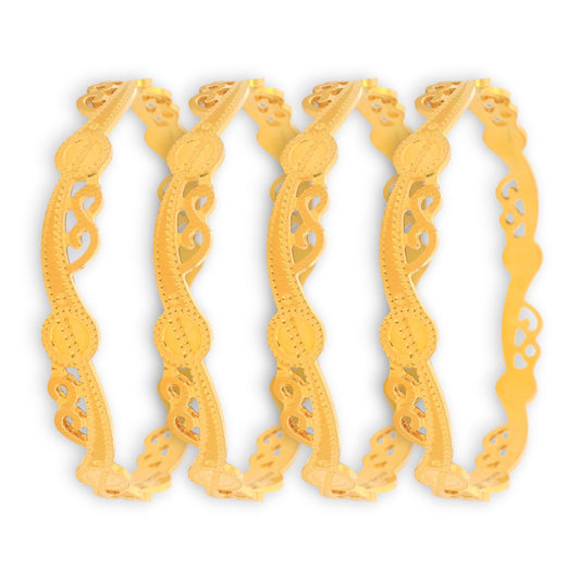 22kt Gold Ladies Bangles RJLB4022 – Designer swirl cutwork with circular accents, elegant traditional 4-piece gold bangle set for women – Regal Jewels Chicago