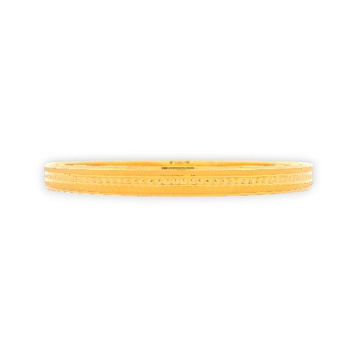 22kt Gold Ladies Bangle RJLB4023A – sleek kada with fine engraved line detailing and smooth polished finish, minimalist side profile view – Regal Jewels Chicago