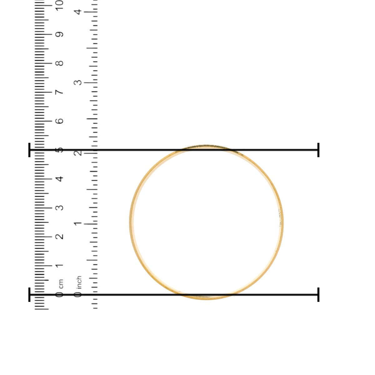 22kt Gold Ladies Bangle RJLB4023B – slim plain kada with polished finish, diameter size measured using ruler in cm and inches for accurate sizing – Regal Jewels Chicago