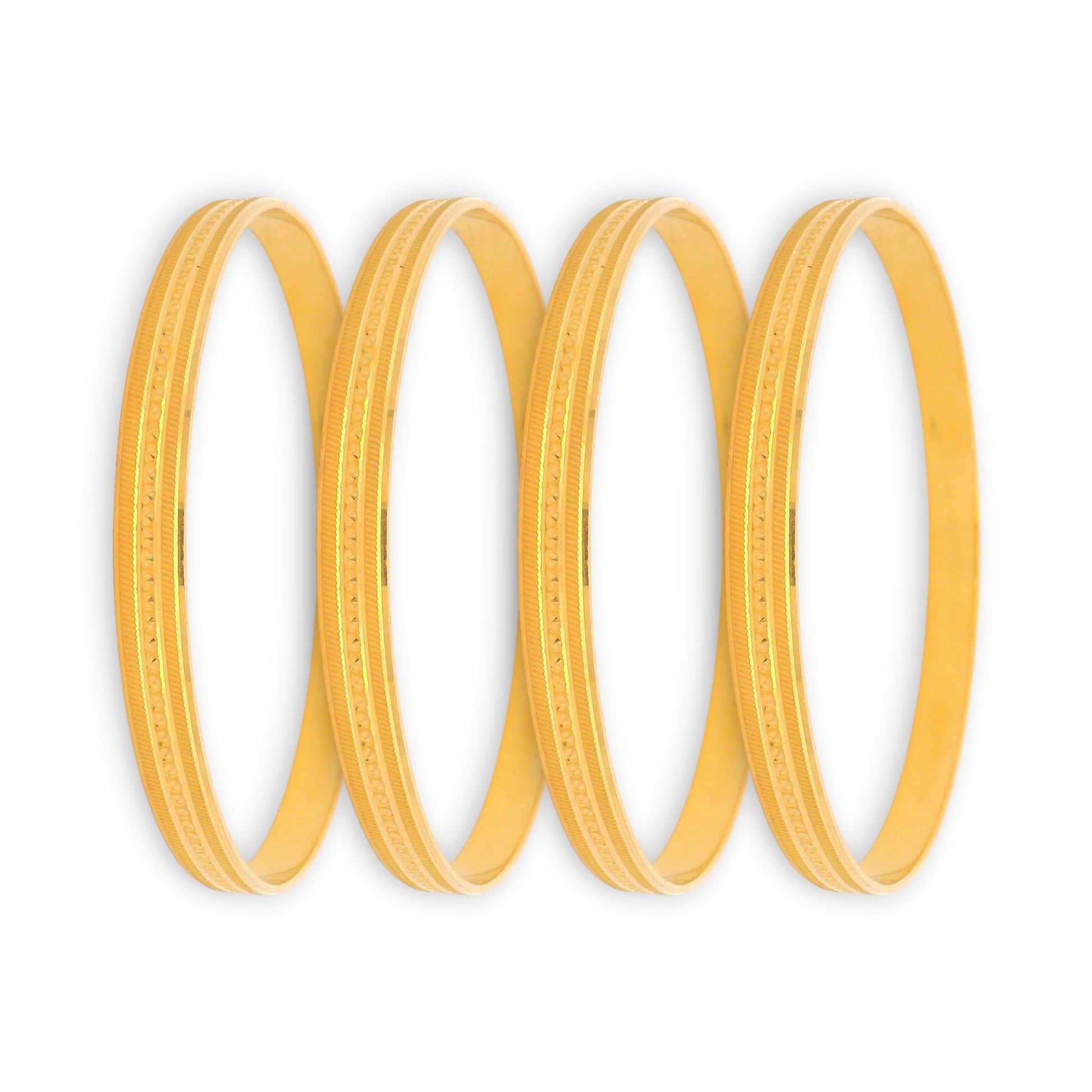 22kt Gold Ladies Bangles RJLB4023 – Classic engraved line pattern, lightweight 4-piece daily wear traditional gold bangle set – Regal Jewels Chicago