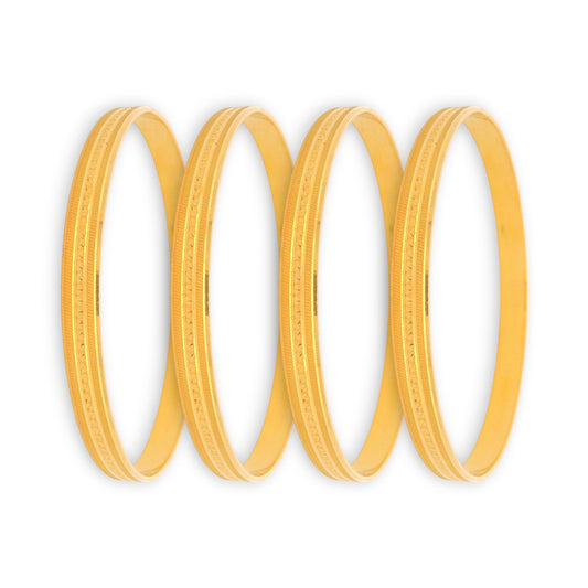 22kt Gold Ladies Bangles RJLB4023 – Classic engraved line pattern, lightweight 4-piece daily wear traditional gold bangle set – Regal Jewels Chicago