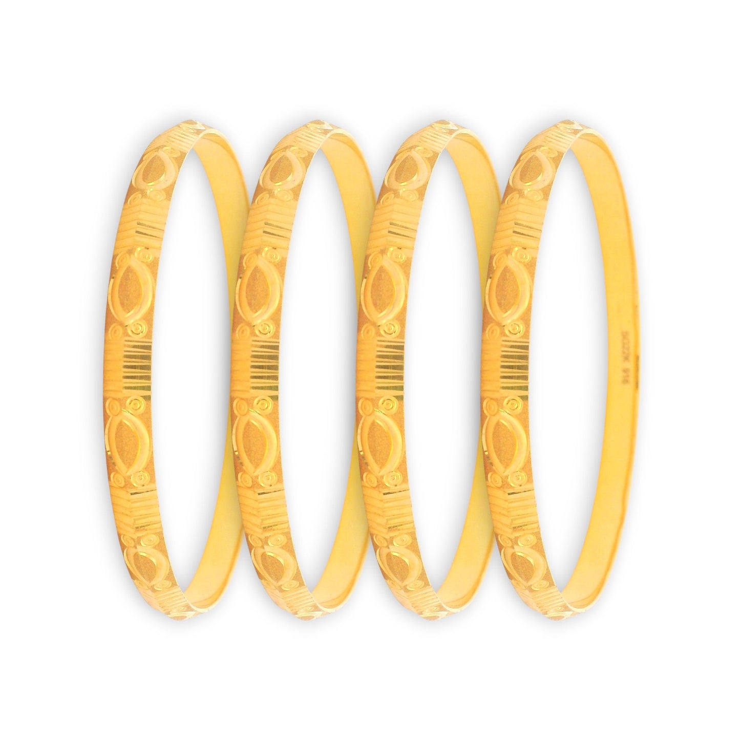 22kt Gold Ladies Bangles RJLB4024 – Traditional engraved oval and line motif, elegant 4-piece lightweight gold bangle set for women – Regal Jewels Chicago