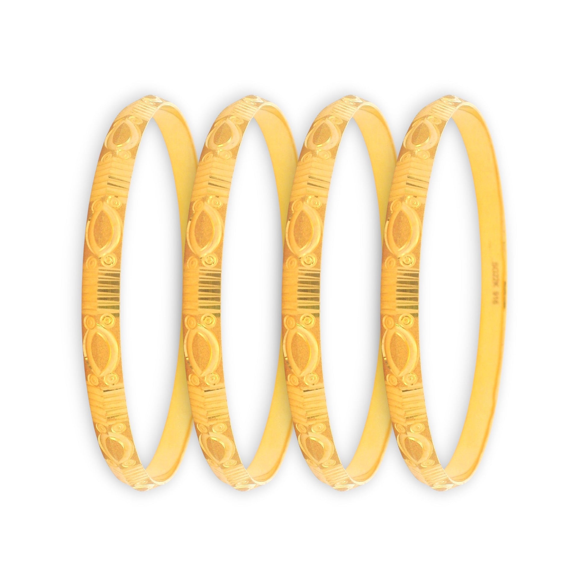 22kt Gold Ladies Bangles RJLB4024 – Traditional engraved oval and line motif, elegant 4-piece lightweight gold bangle set for women – Regal Jewels Chicago