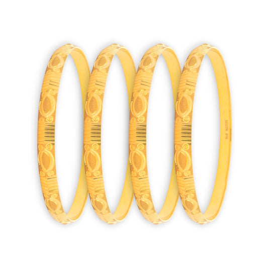 22kt Gold Ladies Bangles RJLB4024 – Traditional engraved oval and line motif, elegant 4-piece lightweight gold bangle set for women – Regal Jewels Chicago