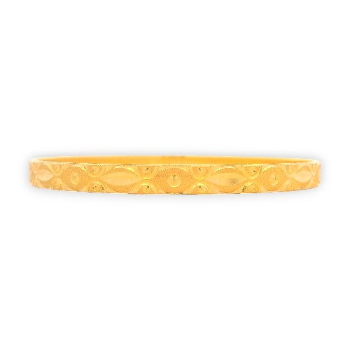 22kt Gold Ladies Bangle RJLB4026A – elegant kada with engraved circular swirl motifs and polished textured finish, side profile view highlighting craftsmanship – Regal Jewels Chicago