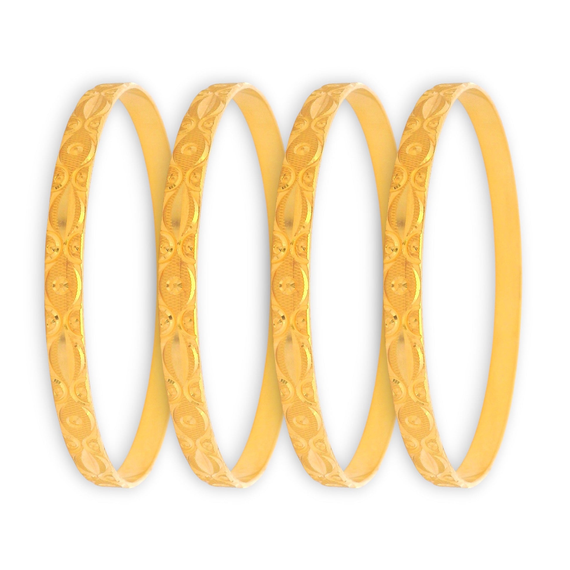 22kt Gold Ladies Bangles RJLB4026 – Engraved circular swirl motif, elegant 4-piece lightweight traditional gold bangle set for women – Regal Jewels Chicago