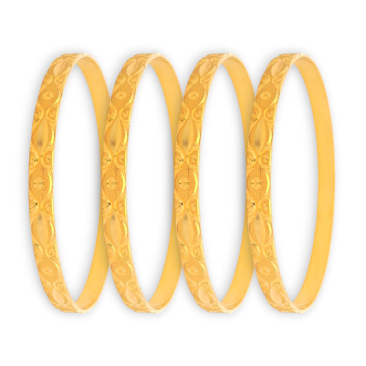 22kt Gold Ladies Bangles RJLB4026 – Engraved circular swirl motif, elegant 4-piece lightweight traditional gold bangle set for women – Regal Jewels Chicago