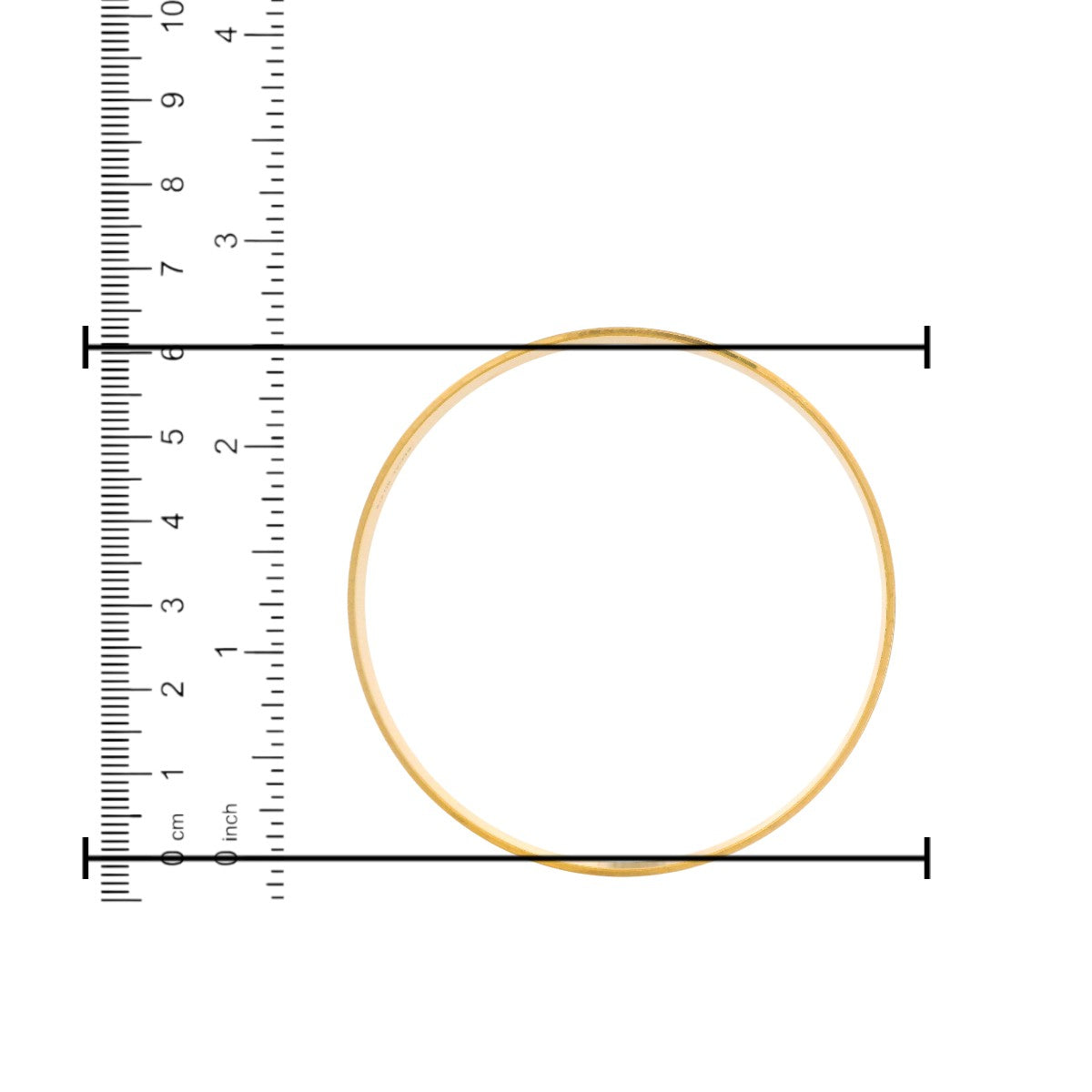 22kt Gold Ladies Bangle RJLB4027B – slim plain kada with polished minimalist finish, diameter size measured using ruler in cm and inches – Regal Jewels Chicago