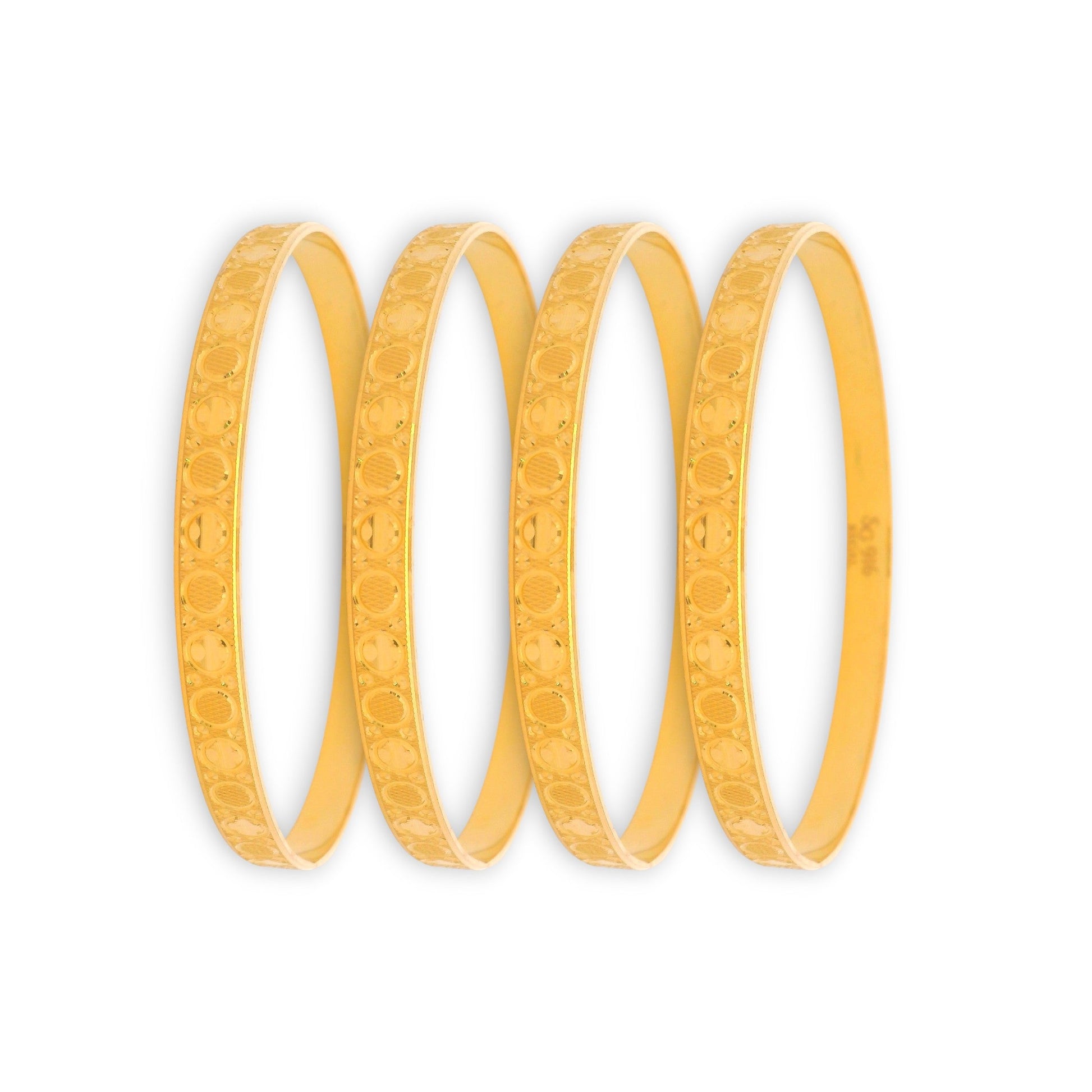 22kt Gold Ladies Bangles RJLB4028 – Circular engraved textured design, traditional 4-piece lightweight gold bangle set for women – Regal Jewels Chicago