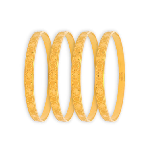 22kt Gold Ladies Bangles RJLB4028 – Circular engraved textured design, traditional 4-piece lightweight gold bangle set for women – Regal Jewels Chicago