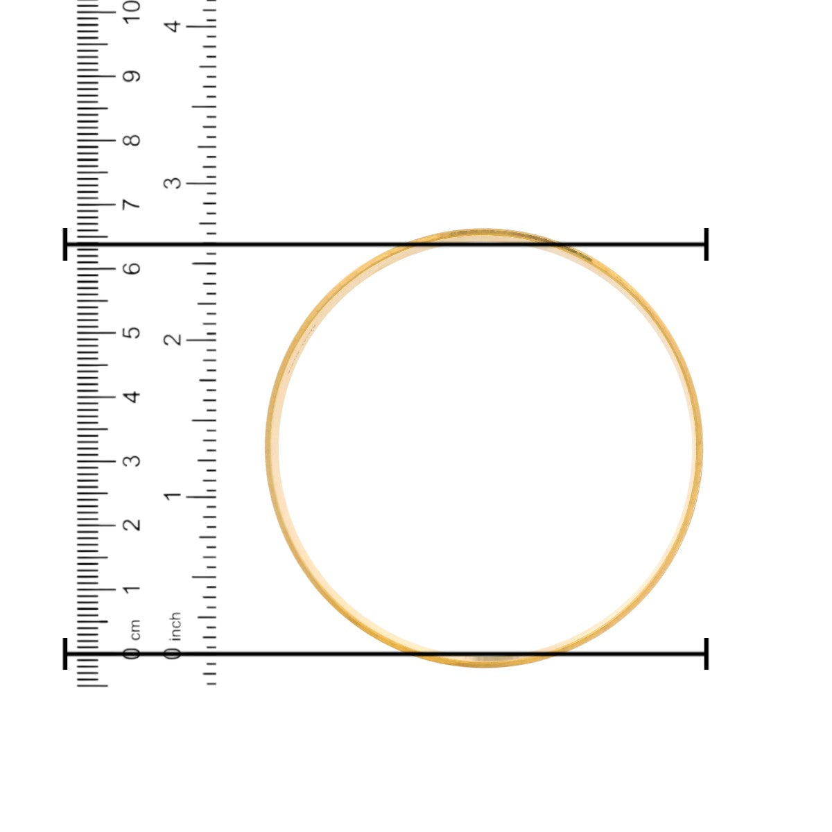 22kt Gold Ladies Bangle RJLB4029B – slim plain kada with smooth polished finish, diameter size measured using ruler in cm and inches – Regal Jewels Chicago