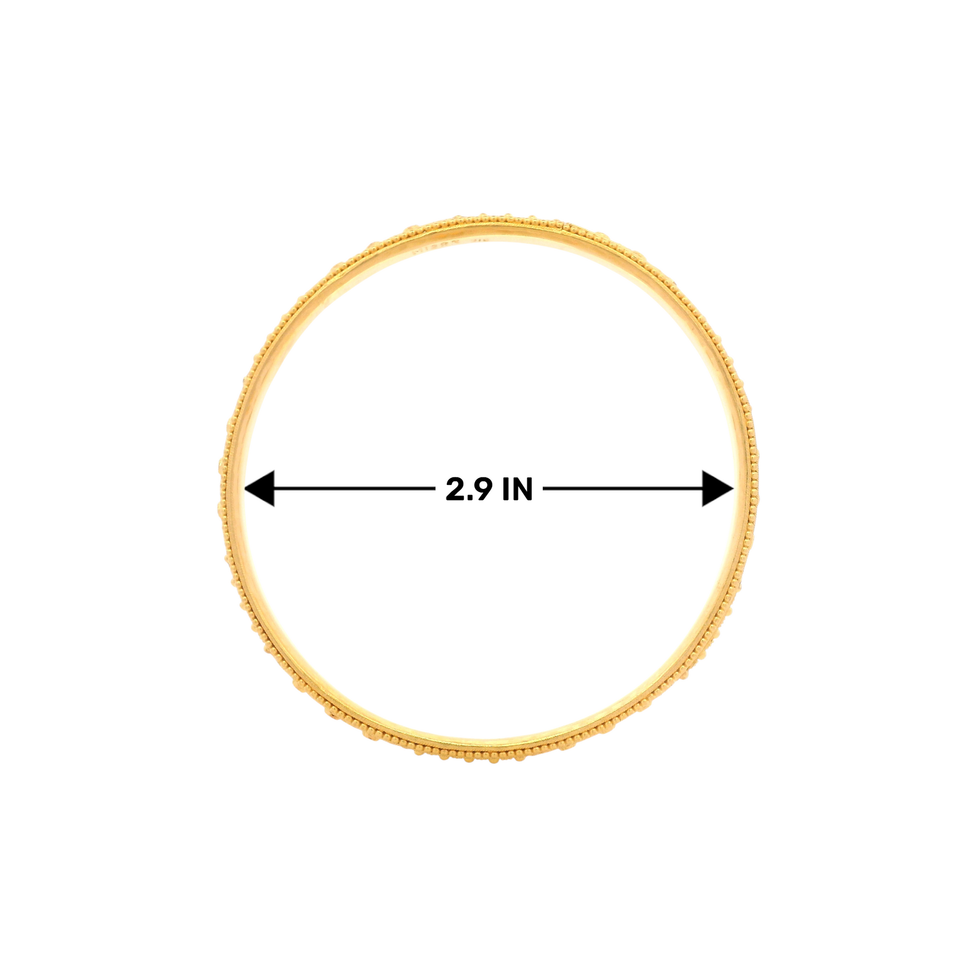 “22kt Gold Ladies Bangles RJLB4032C – 2.9 inch size, lightweight ethnic design with beaded edging – Regal Jewels Chicago”
“Elegant 22kt gold bangle RJLB4032C – 2.9 inch women’s traditional Indian jewelry with fine detailing – Regal Jewels USA”
“Designer 22kt ladies bangles RJLB4032C – 2.9 inch round shape with textured border – Regal Jewels Chicago jewelry store”