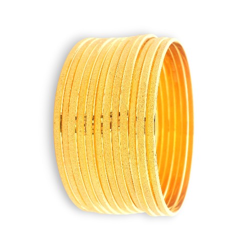 Side angle of 22kt Gold Ladies Bangles with smooth textured shine | Model RJLB4036 – Regal Jewels Chicago