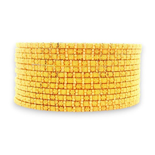 Front view of 22kt Gold Ladies Bangles – Detailed dotted textured finish | Model RJLB4037 – Regal Jewels Chicago