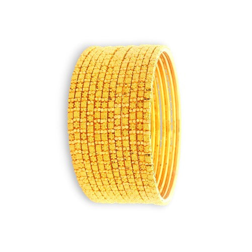 Side angle of 22kt Gold Ladies Bangles with textured dotted pattern | Model RJLB4037 – Regal Jewels Chicago