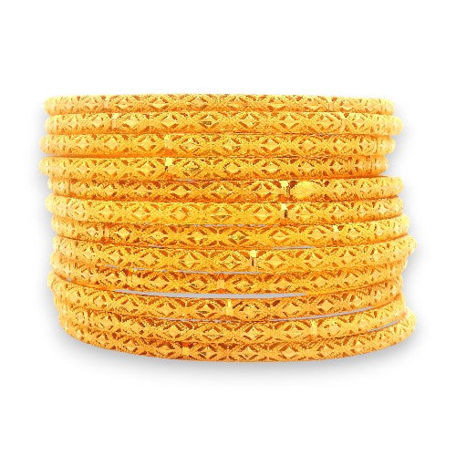 Front view of 22kt Gold Ladies Bangles with intricate patterned finish | Model RJLB4039 – Regal Jewels Chicago