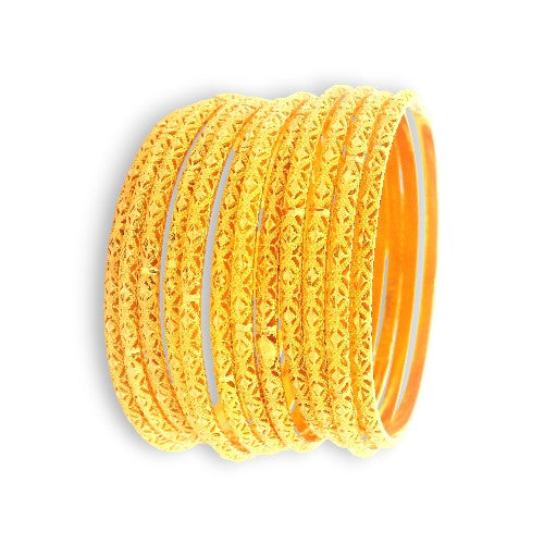 Side view of 22kt Gold Ladies Bangles – Elegant patterned design | Model RJLB4039 – Regal Jewels Chicago