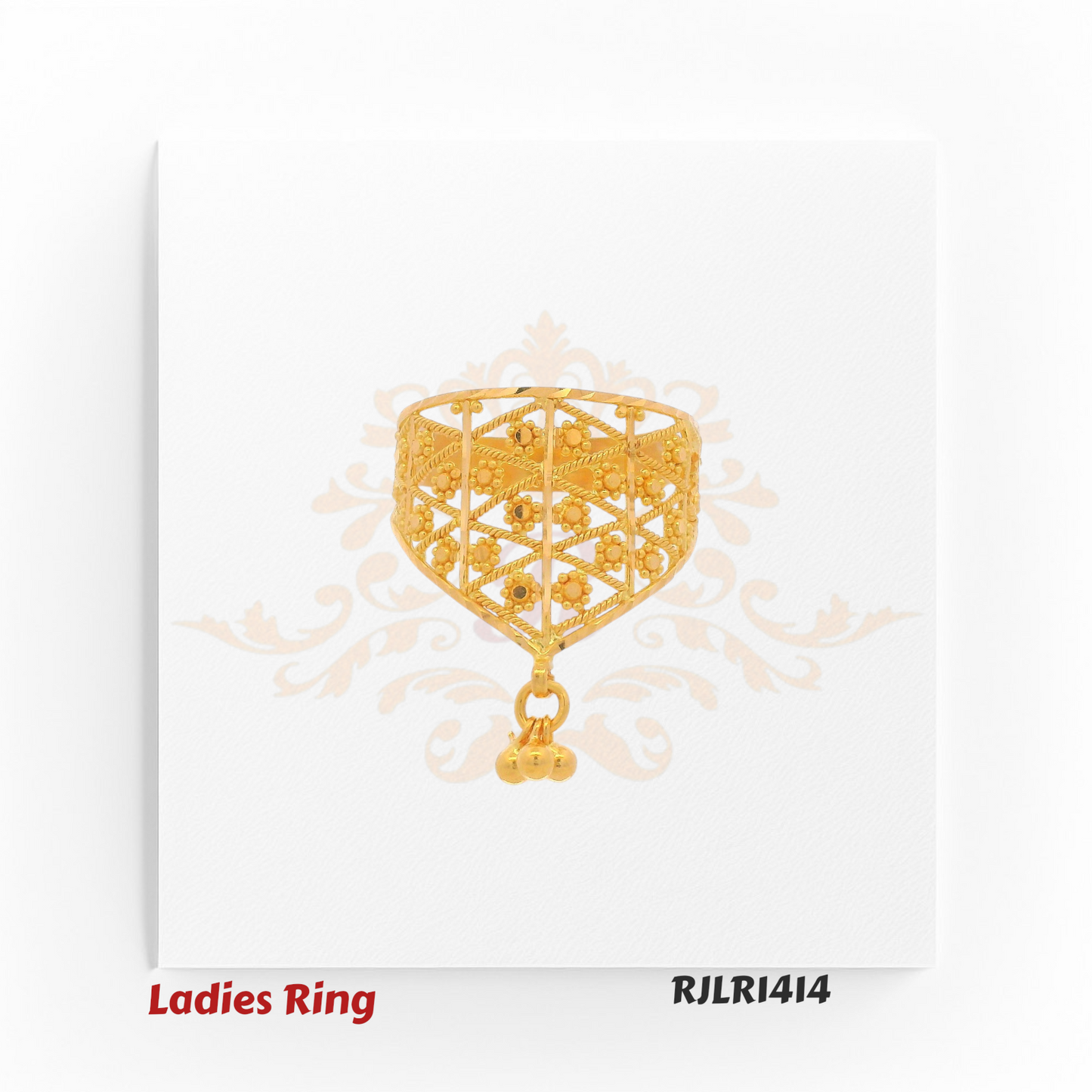 Geometric Filigree Gold Ring with Dangling Charm – RJLR1414