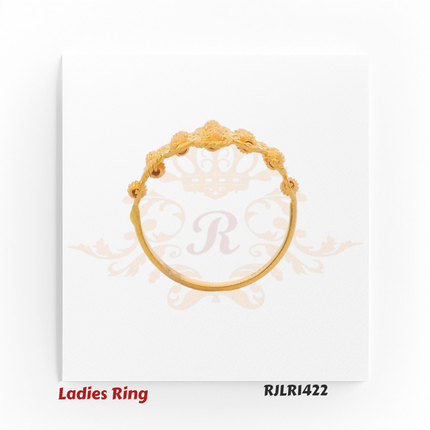 Bold floral cluster gold ladies ring with layered rope-textured petals and dimensional design for a striking appearance. RJLR1422
