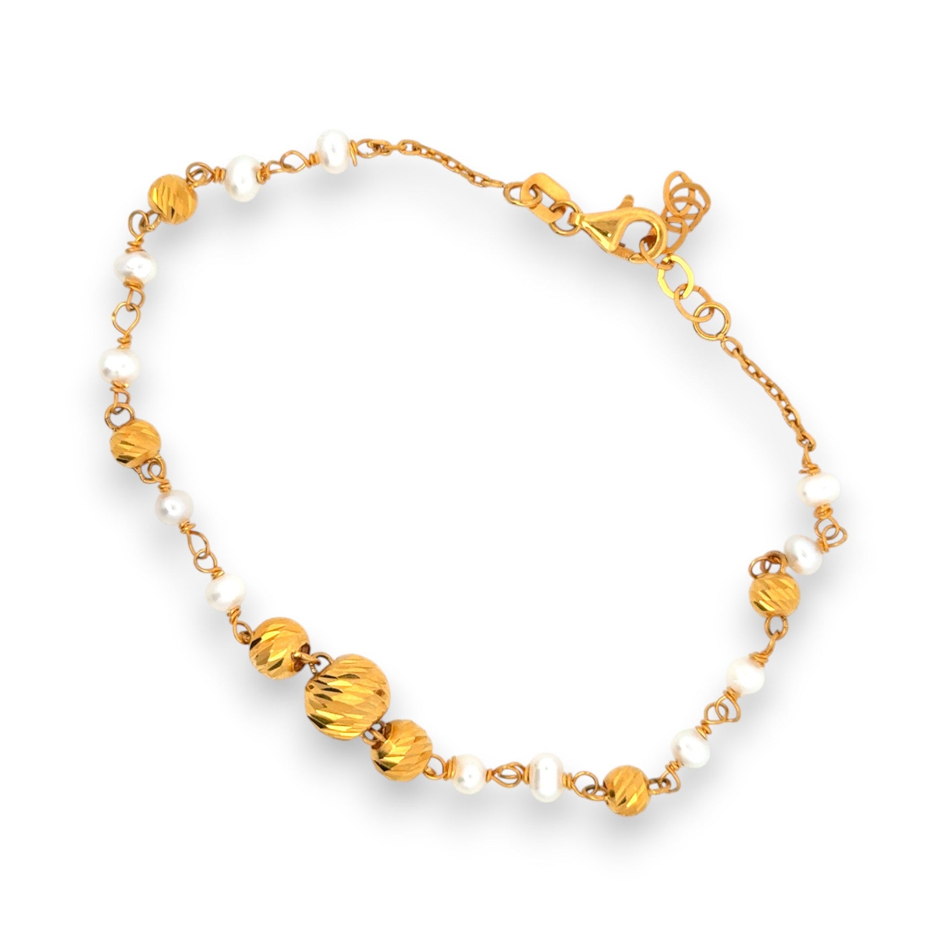 22kt Gold Beaded Bracelet with White Pearls – Classic Handmade Women’s Jewelry Featuring Polished Finish – Regal Jewels RJLB4040a