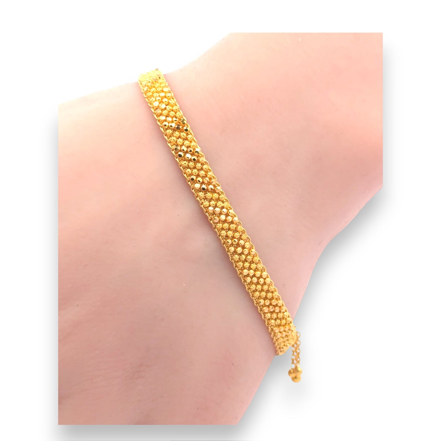 22kt Gold Ladies Mesh Bracelet with Fine Bead Detailing – Bold and Elegant Design for Special Occasions – Regal Jewels RJLB4044