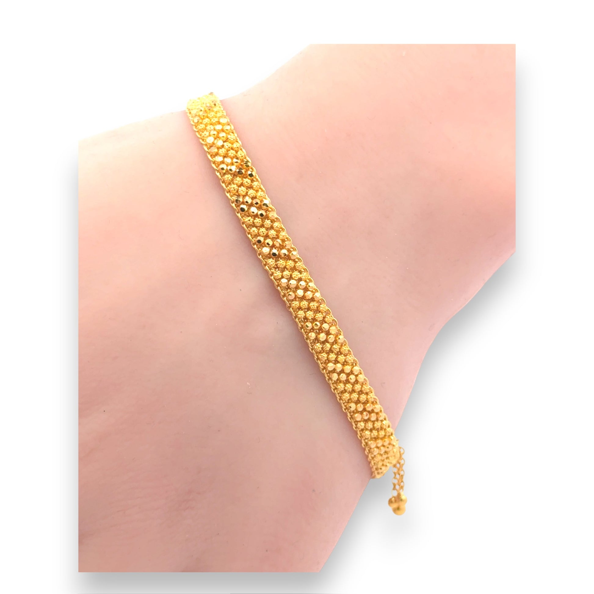 22kt Gold Ladies Mesh Bracelet with Fine Bead Detailing – Bold and Elegant Design for Special Occasions – Regal Jewels RJLB4044