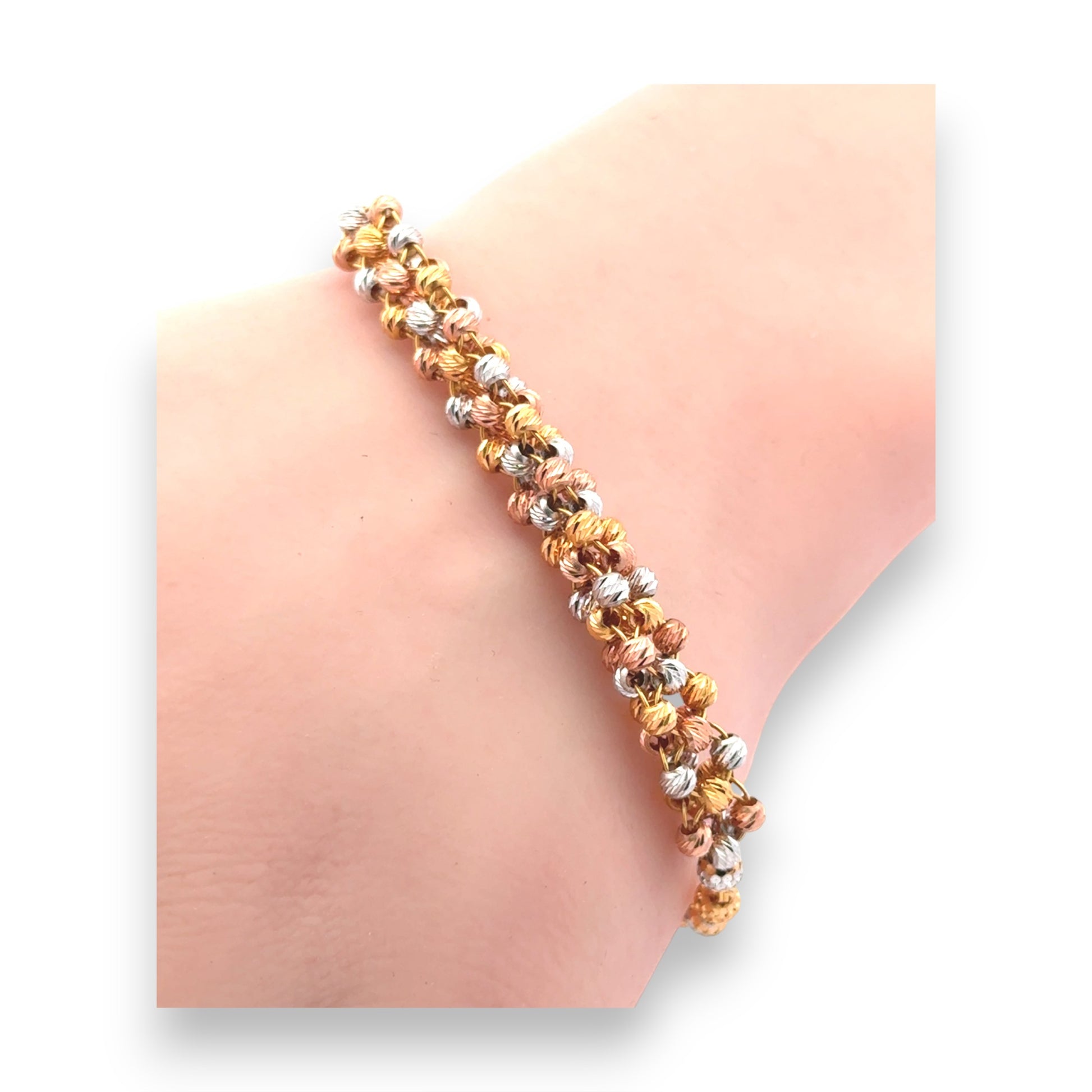 22kt Tri-Color Gold Bracelet with Diamond-Cut Sparkling Bead Links – Luxurious and Contemporary Women’s Bracelet – Regal Jewels RJLB4050