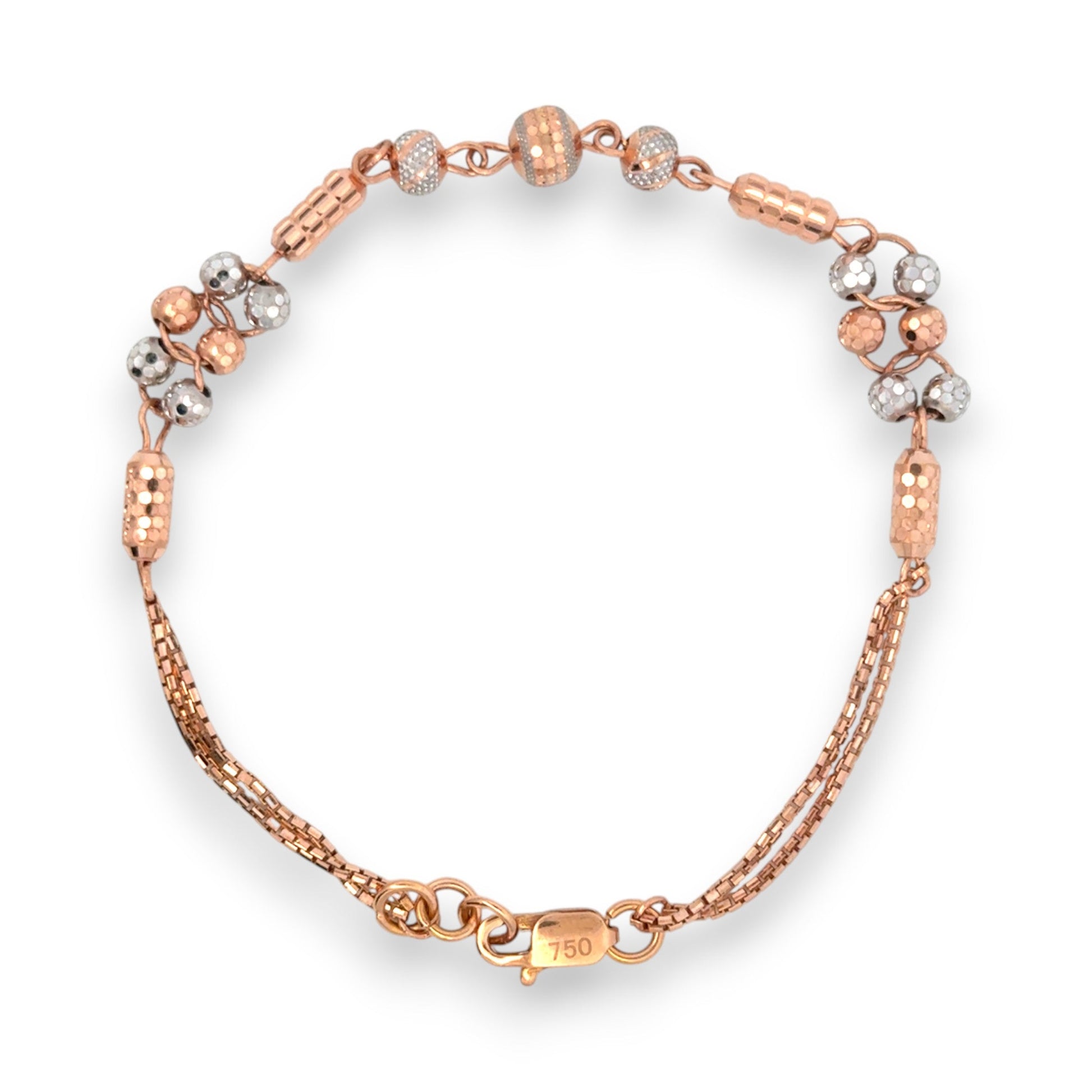18kt Rose Gold Bracelet with Mixed Two-Tone Textured Link and Bead Stations – Unique and Fashionable Women’s Bracelet – Regal Jewels RJLB4053a