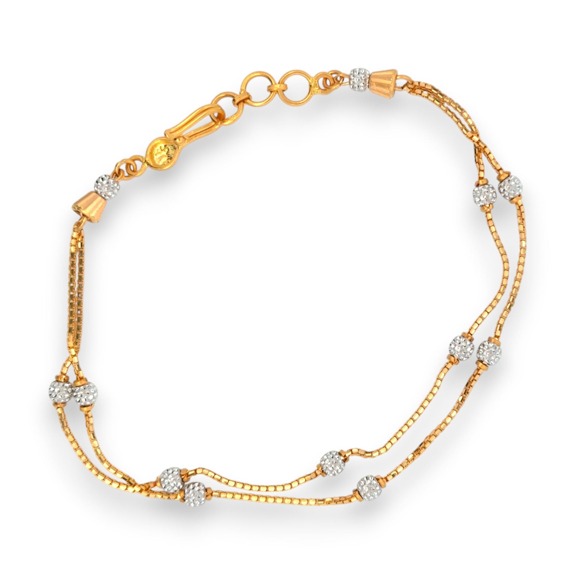 22kt Yellow Gold Double Chain Bracelet with Sparkling Diamond-Cut Stations – Elegant and Modern Women’s Bracelet – Regal Jewels RJLB4056a