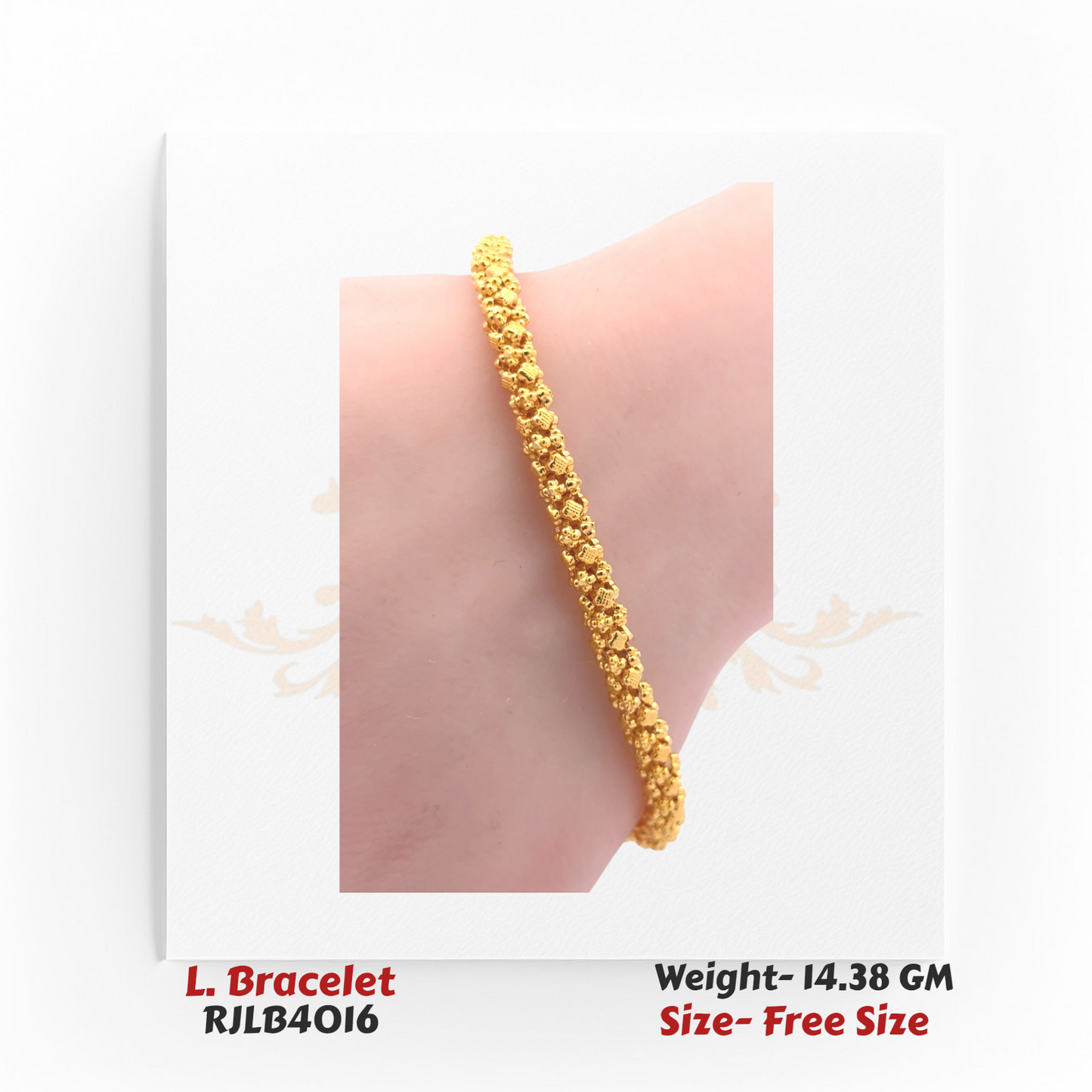 Bold and textured yellow gold ladies’ bracelet featuring closely linked bead clusters for a statement finish. RJLB4016