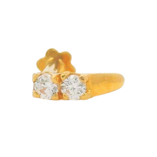 Regal Jewels RJLN0002 22k yellow gold ladies nosepin with twin clear stones, modern curved stud nose pin, elegant gold nose stud for women, ethnic Indian bridal jewelry, everyday wear gold nose ring, handcrafted traditional nose piercing jewelry – Regal Jewels Chicago