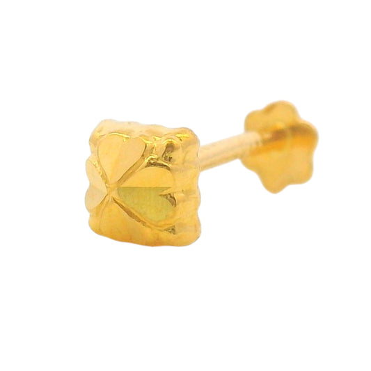 Regal Jewels RJLN0007A 22k yellow gold ladies nosepin with square floral engraved design, lightweight stud nose pin, elegant gold nose stud for women, ethnic Indian bridal jewelry, everyday wear gold nose ring, handcrafted traditional nose piercing jewelry – Regal Jewels Chicago