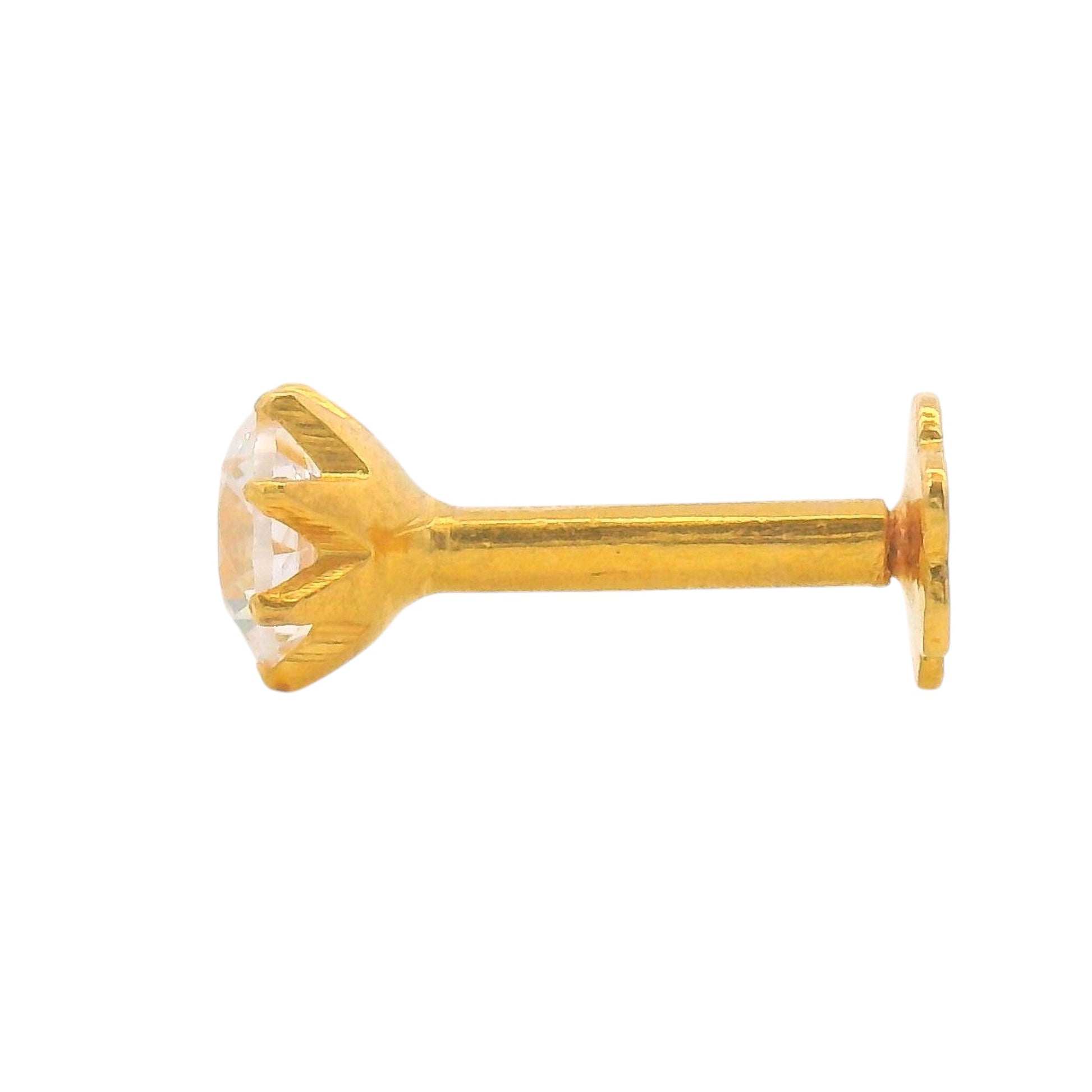 Regal Jewels RJLN0009B 22k yellow gold ladies nosepin with sparkling solitaire clear stone, sleek prong-set stud nose pin, elegant gold nose stud for women, ethnic Indian bridal jewelry, everyday wear gold nose ring, handcrafted traditional nose piercing jewelry – Regal Jewels Chicago