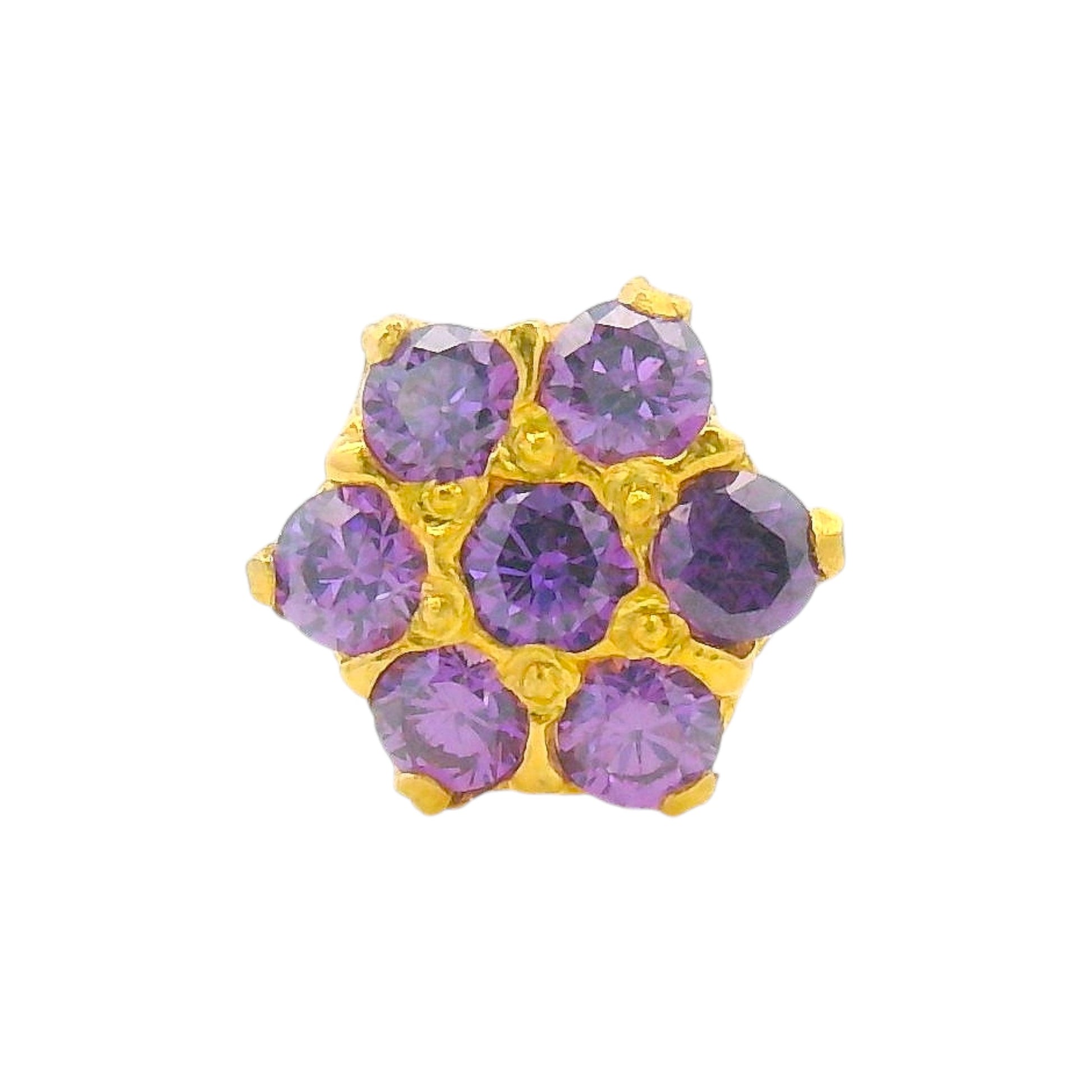 Regal Jewels RJLN0010 22k yellow gold ladies nosepin with purple stone floral cluster design, elegant stud nose pin, stylish gemstone gold nose stud for women, ethnic Indian bridal jewelry, everyday wear gold nose ring, handcrafted traditional nose piercing jewelry – Regal Jewels Chicago