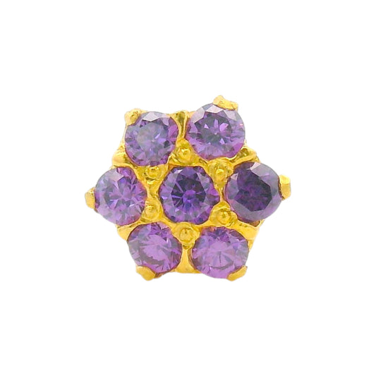 Regal Jewels RJLN0010 22k yellow gold ladies nosepin with purple stone floral cluster design, elegant stud nose pin, stylish gemstone gold nose stud for women, ethnic Indian bridal jewelry, everyday wear gold nose ring, handcrafted traditional nose piercing jewelry – Regal Jewels Chicago
