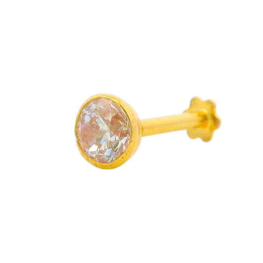 "Regal Jewels RJLN0012A 22k yellow gold ladies nosepin with round clear stone, bezel-set stud nose pin, elegant gold nose stud for women, ethnic Indian bridal jewelry, everyday wear gold nose ring, handcrafted traditional nose piercing jewelry – Regal Jewels Chicago