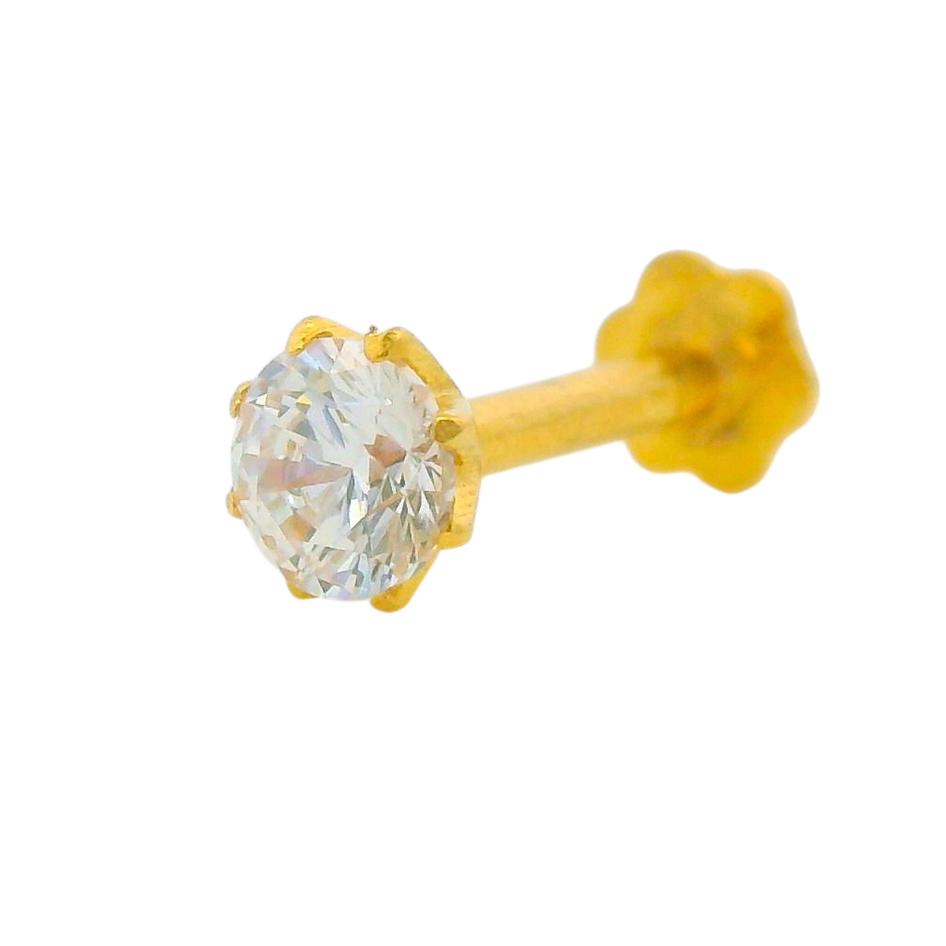 Regal Jewels RJLN0014A 22k yellow gold ladies nosepin with sparkling clear stone, solitaire stud nose pin, elegant gold nose stud for women, ethnic Indian bridal jewelry, everyday wear gold nose ring, handcrafted traditional nose piercing jewelry – Regal Jewels Chicago