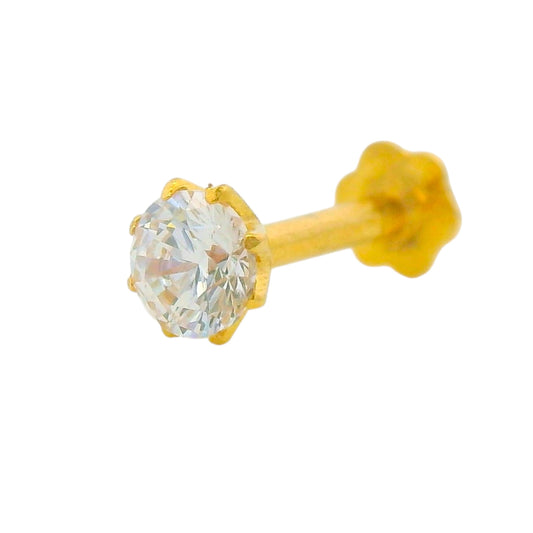 Regal Jewels RJLN0014A 22k yellow gold ladies nosepin with sparkling clear stone, solitaire stud nose pin, elegant gold nose stud for women, ethnic Indian bridal jewelry, everyday wear gold nose ring, handcrafted traditional nose piercing jewelry – Regal Jewels Chicago