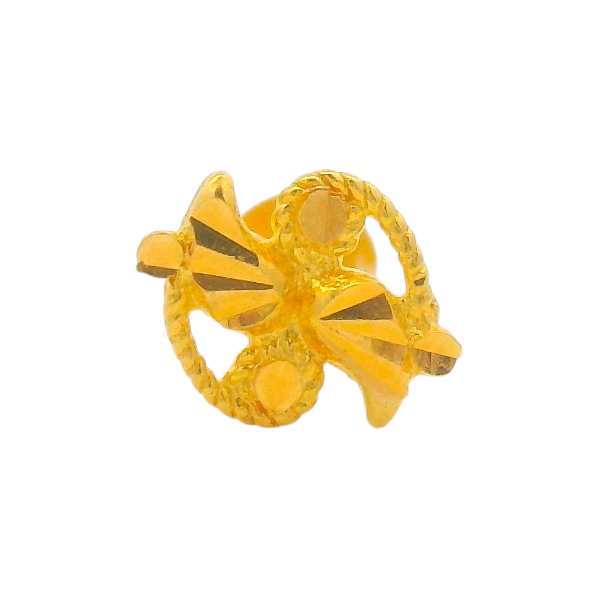 Regal Jewels RJLN0015 22k yellow gold ladies nosepin with butterfly floral design, lightweight stud nose pin, elegant gold nose stud for women, ethnic Indian bridal jewelry, everyday wear gold nose ring, handcrafted traditional nose piercing jewelry – Regal Jewels Chicago