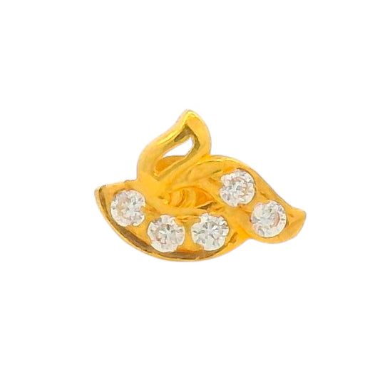 22kt Gold Nosepin with Leaf-Inspired Diamond-Style Stones, 0.31 gm Front View – Regal Jewels Chicago RJLN0017
