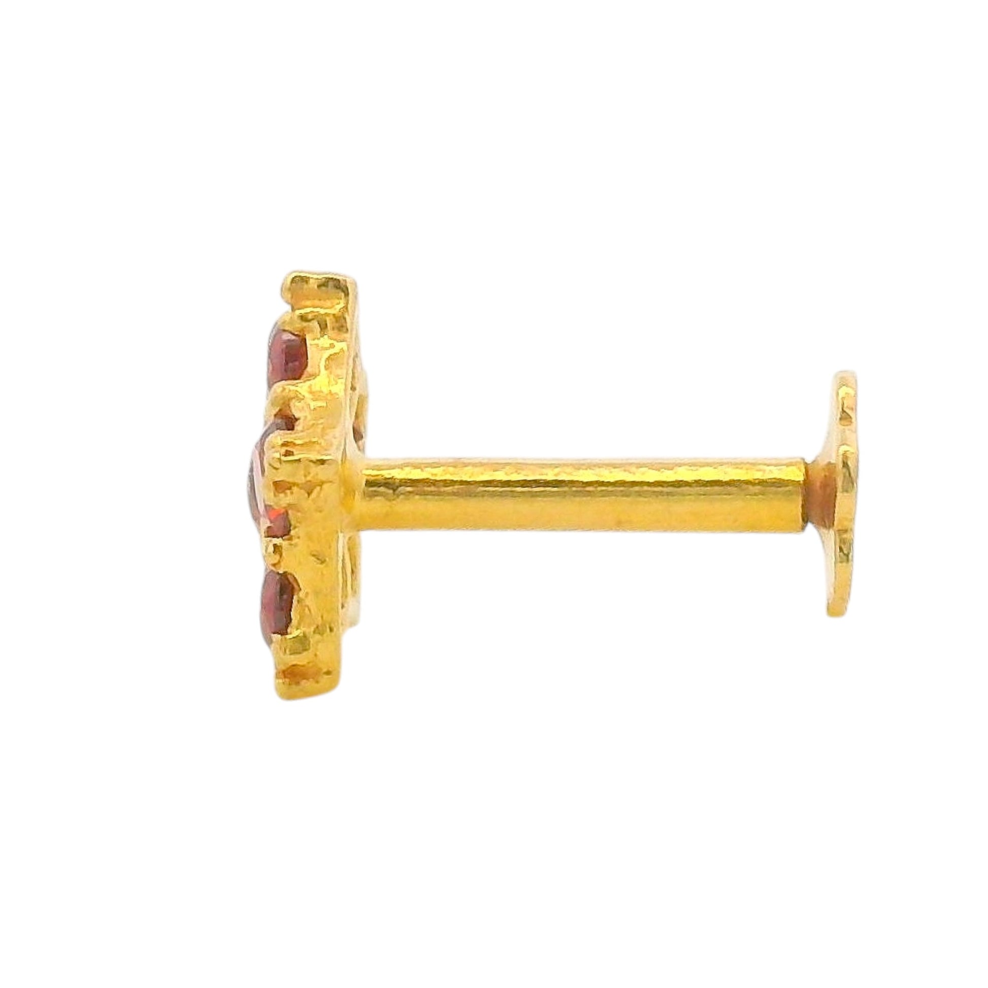 Regal Jewels RJLN0019B 22k yellow gold ladies nosepin with red stone floral cluster design, elegant stud nose pin, vibrant gemstone gold nose stud for women, ethnic Indian bridal jewelry, everyday wear gold nose ring, handcrafted traditional nose piercing jewelry – Regal Jewels Chicago