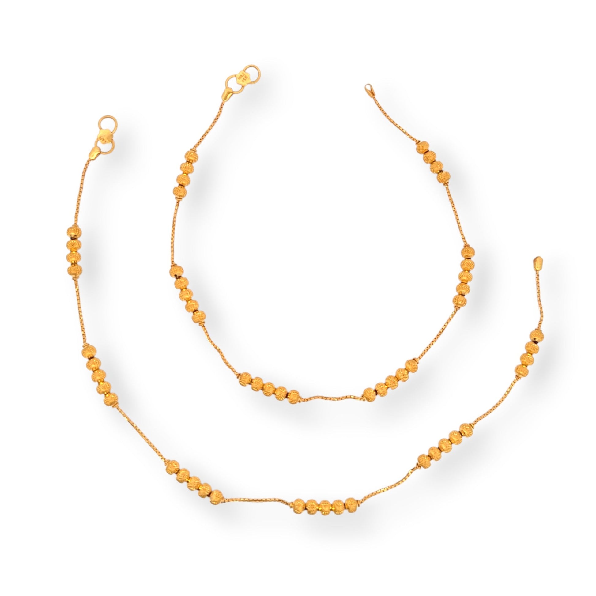 Regal Jewels RJLP3022 22k yellow gold ladies payal anklet pair with textured round bead detailing, traditional lightweight handcrafted gold anklets for women, elegant ethnic jewelry for weddings, festivals, and everyday wear – Regal Jewels Chicago