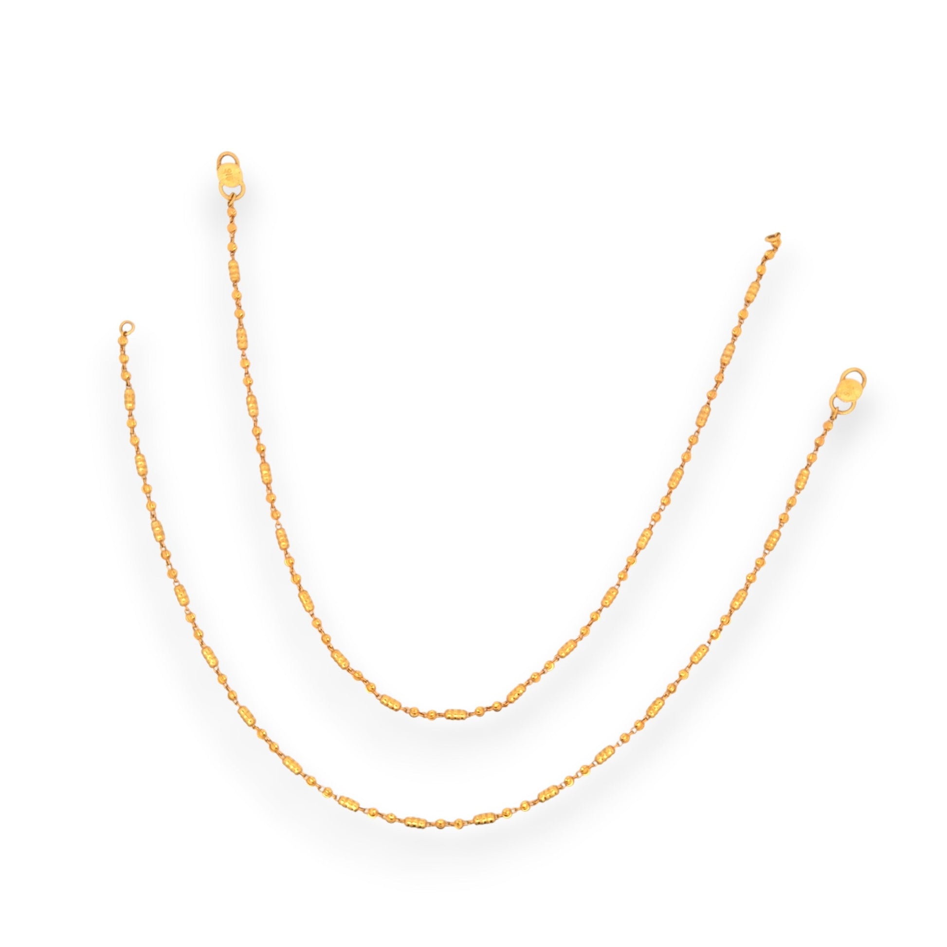 Regal Jewels RJLP3023 22k yellow gold ladies payal anklet pair with delicate beaded chain design, lightweight and elegant handcrafted traditional anklets for women, perfect gold jewelry for Indian bridal wear, festive occasions, and everyday elegance – Regal Jewels Chicago
